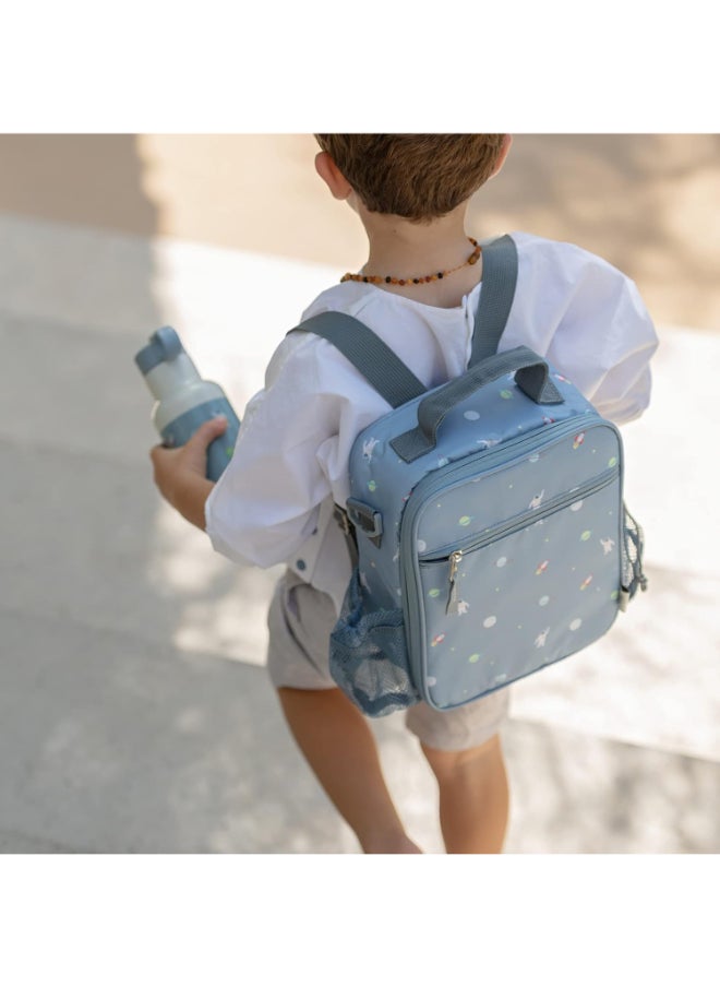 Citron - Insulated Lunch Bag Backpack For Kids School, Non - Toxic Material, Reusable Lunch Bag - Spaceship Dusty Blue - Image 1