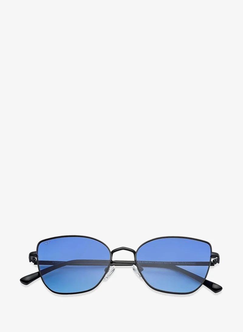 VINCENT CHASE Vincent Chase By Lenskart | Black Blue Full Rim Cat Eye Branded Latest and Stylish Sunglasses | Polarized and 100% UV Protected | Men & Women | Medium | VC S14079