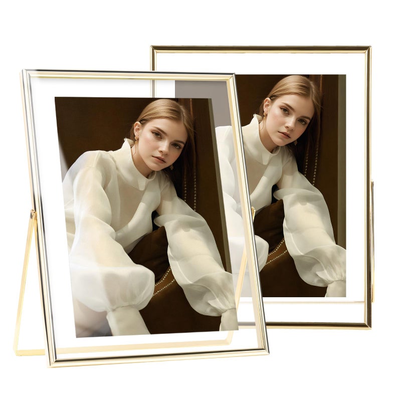 IZIDDO Gold Floating Picture Frame set of 2 1012 Frame For Picture 8x10 7x9 57 4x6 Metal Glass Photo FramesTabletop Display VerticallyHome Wedding Party Office Decor