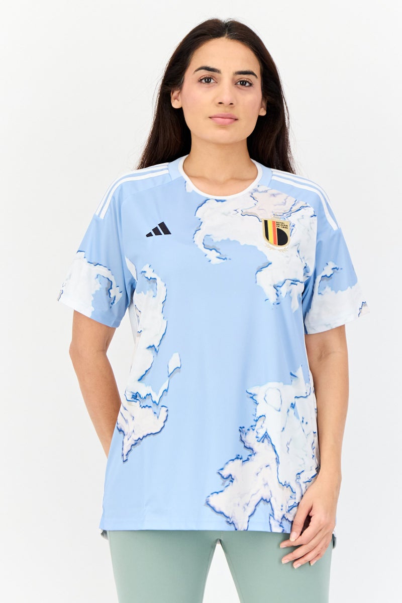 Adidas Women Regular Fit Embroidered Logo Belgium 23 Away Football Jersey, Light Blue - Image 1