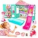 randhar Dollhouse of Pets Toy Play Set Foldable Pets Doll House with 31PCS Includes 2Dolls Motor Pool 6Little Pets Slide and Sounds PretendPlay Toddler Playhouse Ideal Gift for Children aged 3 - Image 2