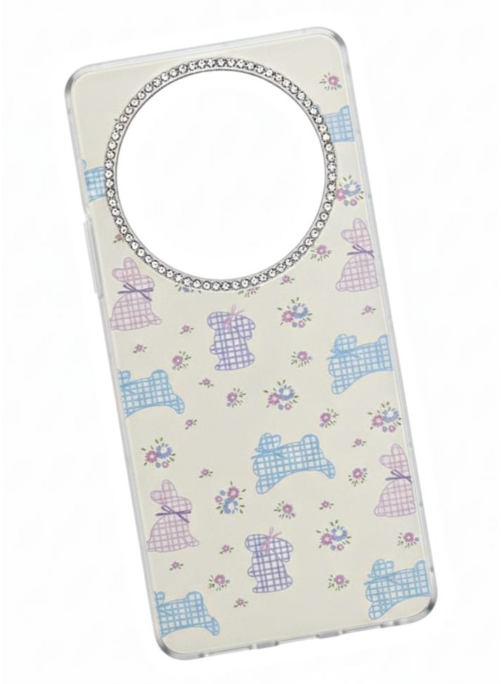 غطاء فاخر لهاتف Honor X9c مزين بأرانب وزهور لطيفة - Image 1