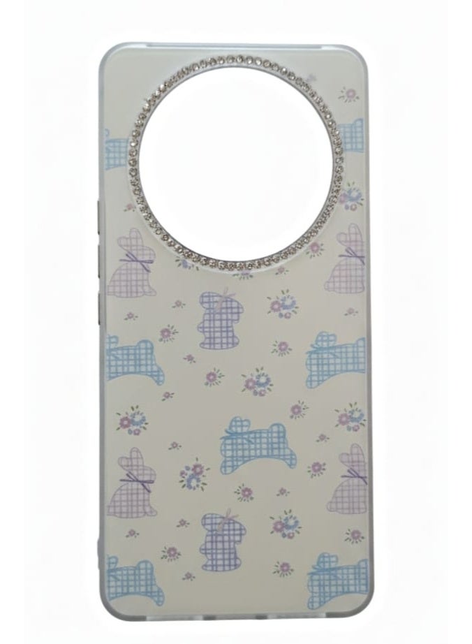 غطاء فاخر لهاتف Honor X9c مزين بأرانب وزهور لطيفة - Image 2