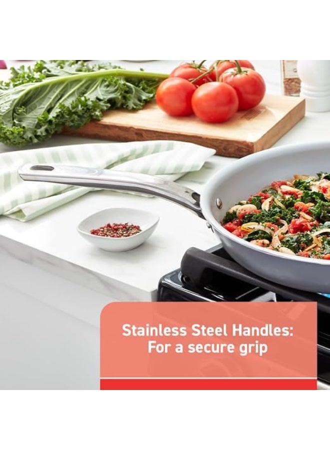 T-fal Fresh Gourmet Recycled Ceramic Non Stick Cookware Set 12 Piece, Oven Broiler Safe 500F, Lid Safe 350F, Kitchen Cooking Set W/Fry Pans, Saucepans, Dutch Oven, Utensils, Pots and Pans Set, Grey - Image 5