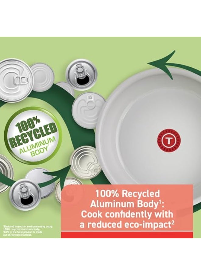 T-fal Fresh Gourmet Recycled Ceramic Non Stick Cookware Set 12 Piece, Oven Broiler Safe 500F, Lid Safe 350F, Kitchen Cooking Set W/Fry Pans, Saucepans, Dutch Oven, Utensils, Pots and Pans Set, Grey - Image 2