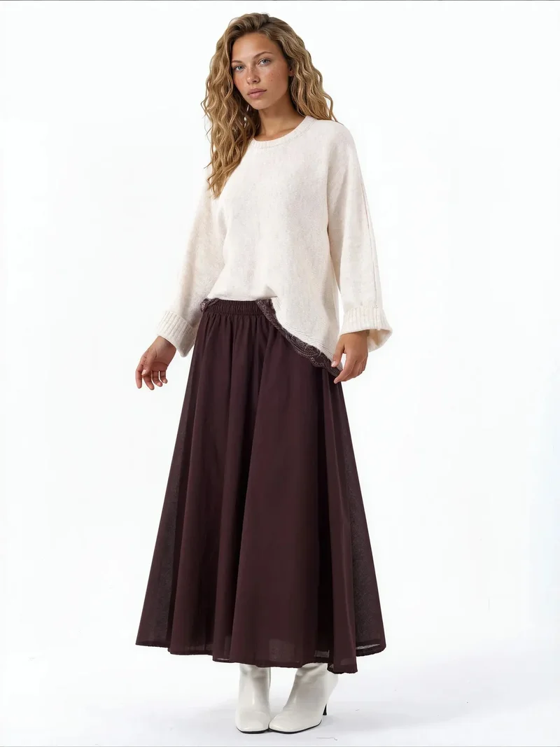 بوسيم BUSEM High-Waist A-Line Midi Skirt