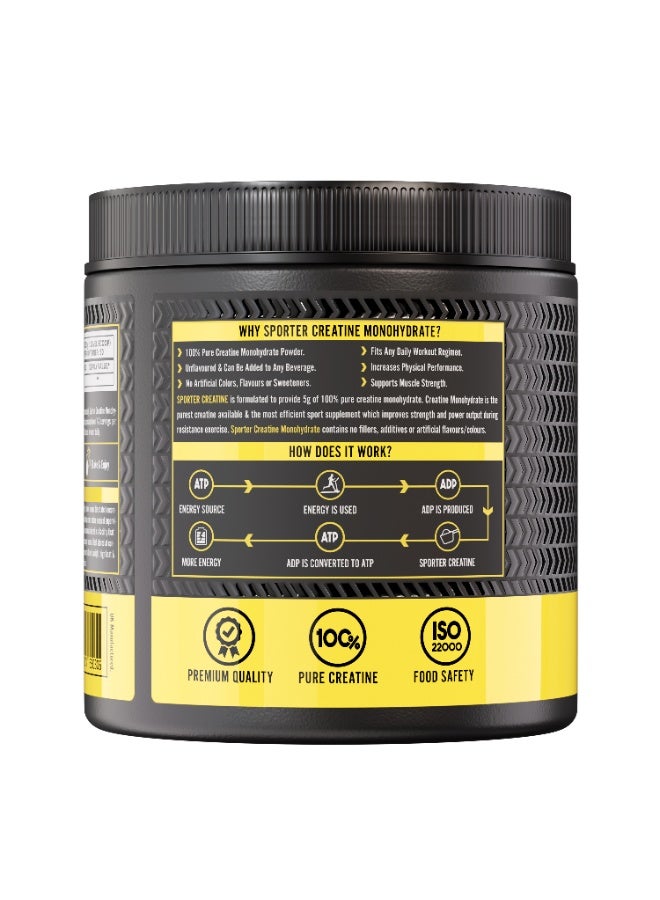 Sporter Creatine Monohydrate Powder – 250g, 50 Servings | Pure Micronized Creatine for Muscle Growth, Strength & Recovery | Unflavored, Easy to Mix | Workout Supplement for Men & Women - Image 3