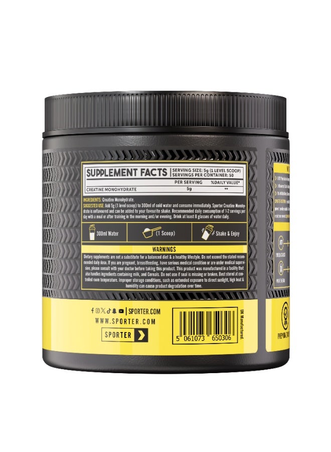 Sporter Creatine Monohydrate Powder – 250g, 50 Servings | Pure Micronized Creatine for Muscle Growth, Strength & Recovery | Unflavored, Easy to Mix | Workout Supplement for Men & Women - Image 2