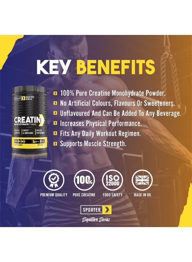Sporter Creatine Monohydrate Powder – 250G, 50 Servings | Pure Micronized Creatine For Muscle Growth, Strength & Recovery | Unflavored, Easy To Mix | Workout Supplement For Men & Women