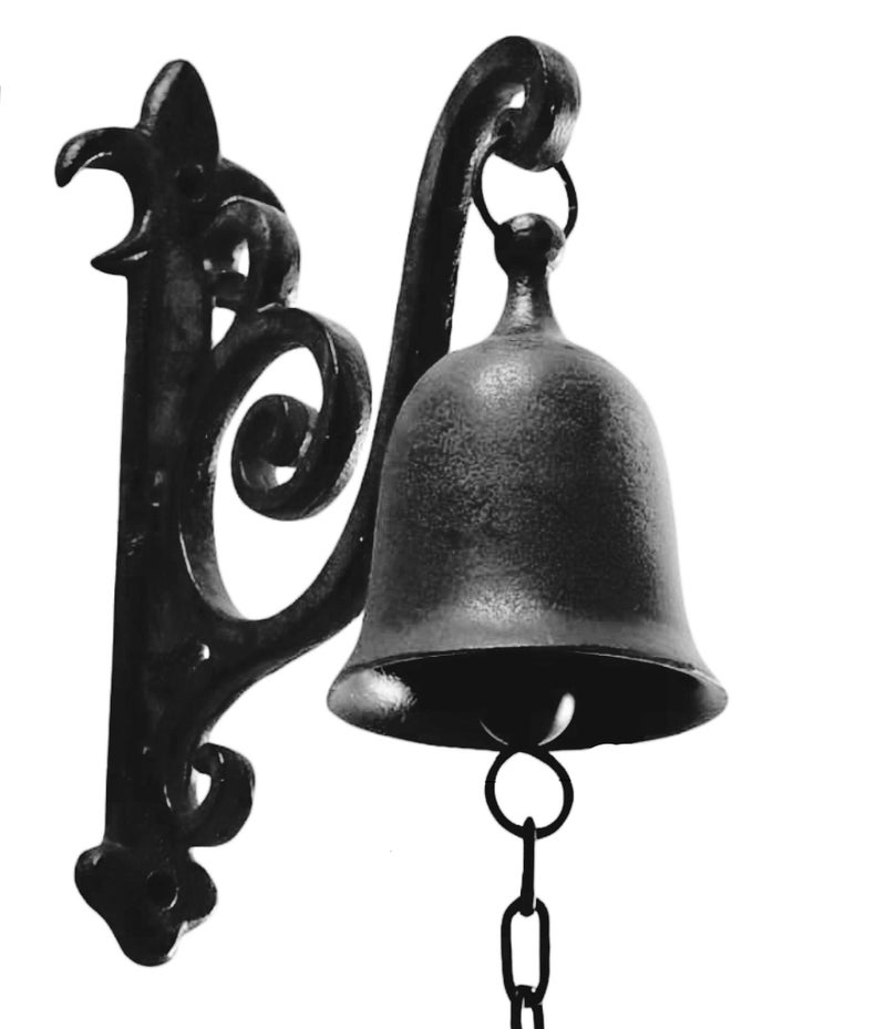 DECONOOR DECONOOR Vintage Cast Iron Dinner Bell as Entry Door Bell Outside Hanging Decor or Indoor Decoration Wall Antique Farm and Front Gate Bell Jet Black 