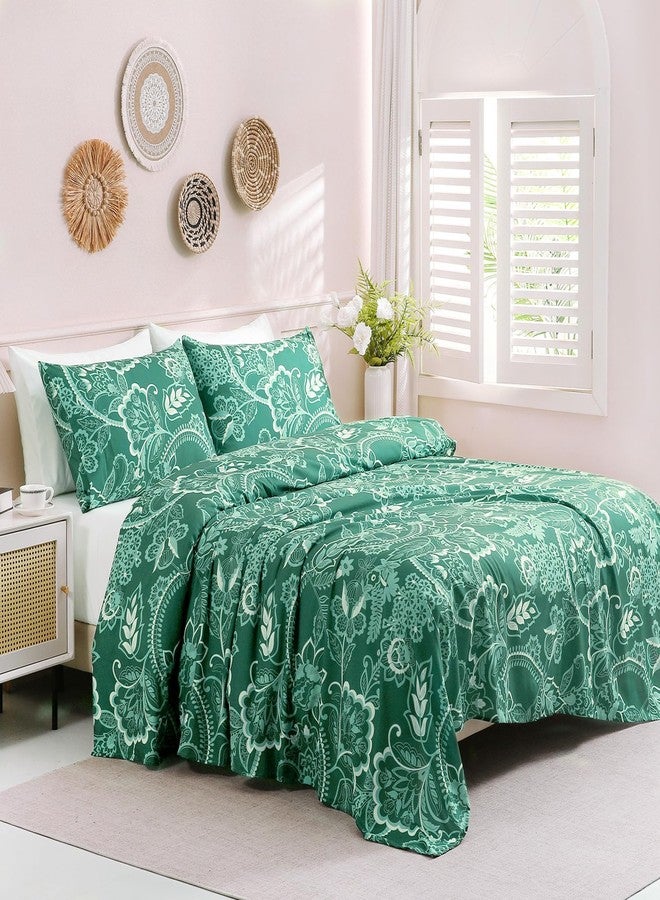 Swiftify Botanical 6-Piece Queen Bed Sheets Set, Boho Floral Print Brushed Microfiber Sheets, Cooling Bed Sheet Set, Ultra Soft & Breathable, 16' Deep Pocket Fitted Sheet & Pillowcase Set, Green Paisley - Image 2