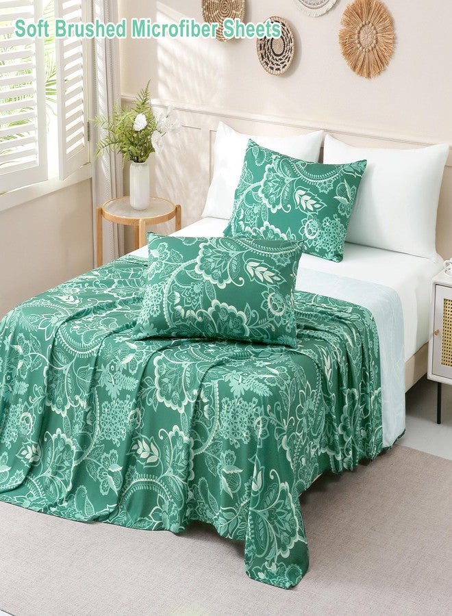 Swiftify Botanical 6-Piece Queen Bed Sheets Set, Boho Floral Print Brushed Microfiber Sheets, Cooling Bed Sheet Set, Ultra Soft & Breathable, 16' Deep Pocket Fitted Sheet & Pillowcase Set, Green Paisley - Image 5