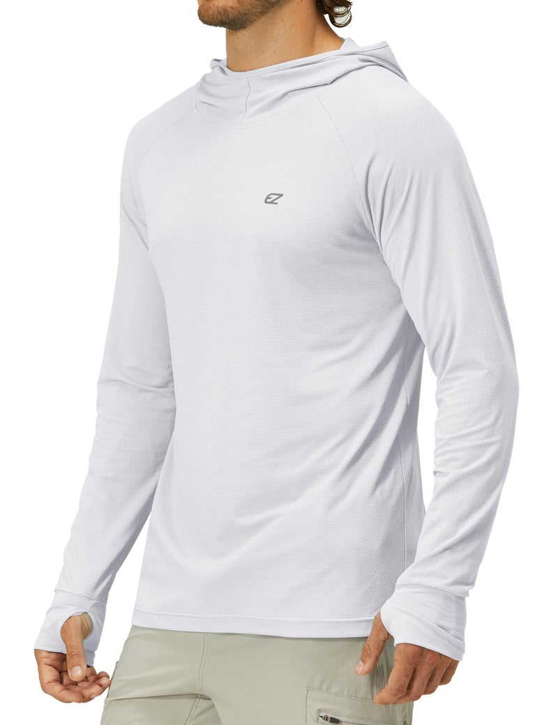 EZRUN Mens UPF 50+ Long Sleeve Sun Protection Hoodie Swim Shirts Rash Guard for Men UV Protection Fishing Clothing SPF Shirts Light Grey - Image 1