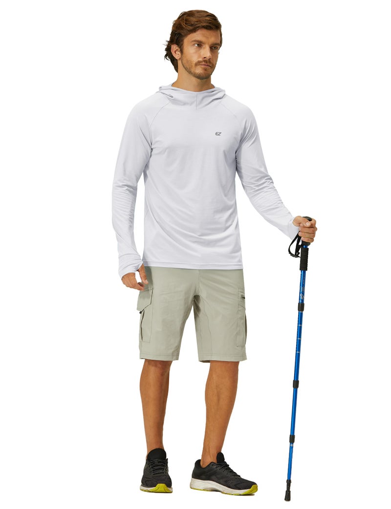 EZRUN Mens UPF 50+ Long Sleeve Sun Protection Hoodie Swim Shirts Rash Guard for Men UV Protection Fishing Clothing SPF Shirts Light Grey - Image 4