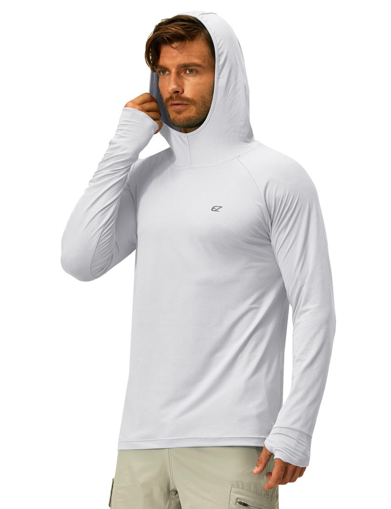 EZRUN Mens UPF 50+ Long Sleeve Sun Protection Hoodie Swim Shirts Rash Guard for Men UV Protection Fishing Clothing SPF Shirts Light Grey - Image 2