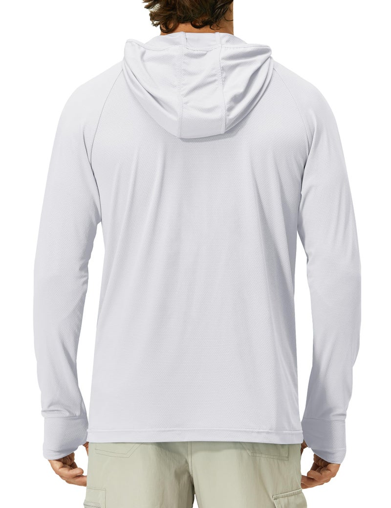 EZRUN Mens UPF 50+ Long Sleeve Sun Protection Hoodie Swim Shirts Rash Guard for Men UV Protection Fishing Clothing SPF Shirts Light Grey - Image 3