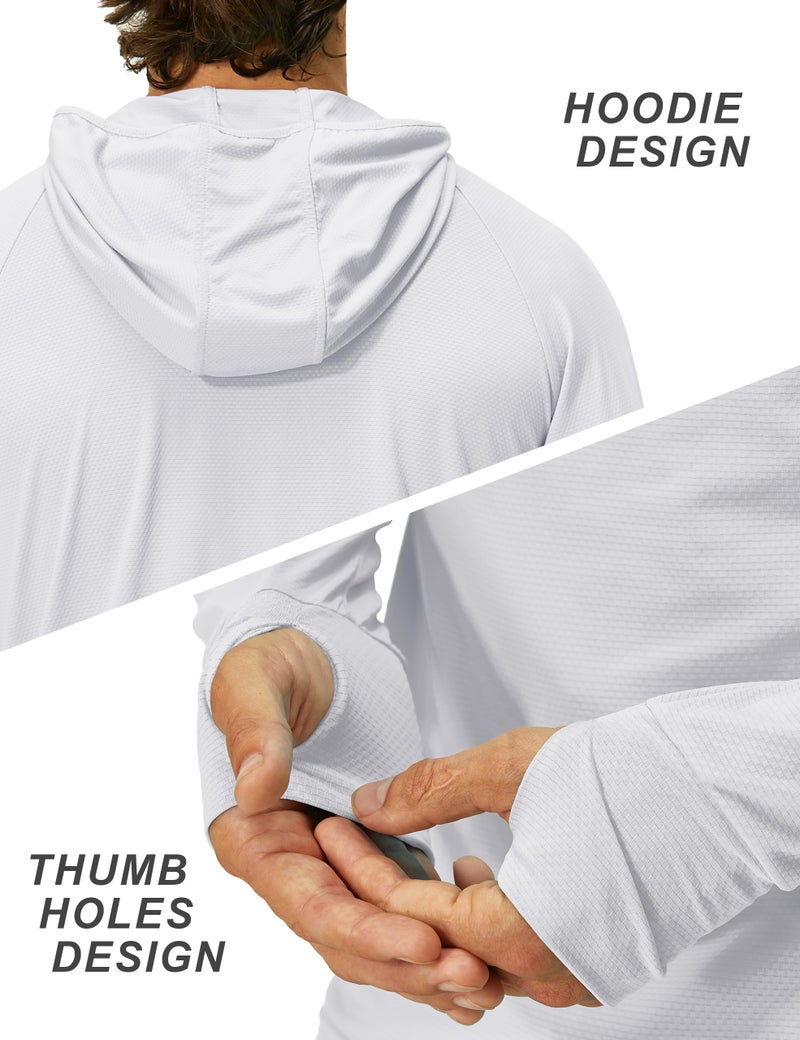 EZRUN Mens UPF 50+ Long Sleeve Sun Protection Hoodie Swim Shirts Rash Guard for Men UV Protection Fishing Clothing SPF Shirts Light Grey - Image 5