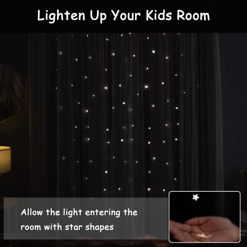 Kinryb Black Star Curtains 2 Layer Kids Blackout Curtains Mix and Match Curtain for Bedroom Thermal Insulated Drape for Living Room 42"" W x 72"" L Black Set of 2 with Tiebacks - Image 5