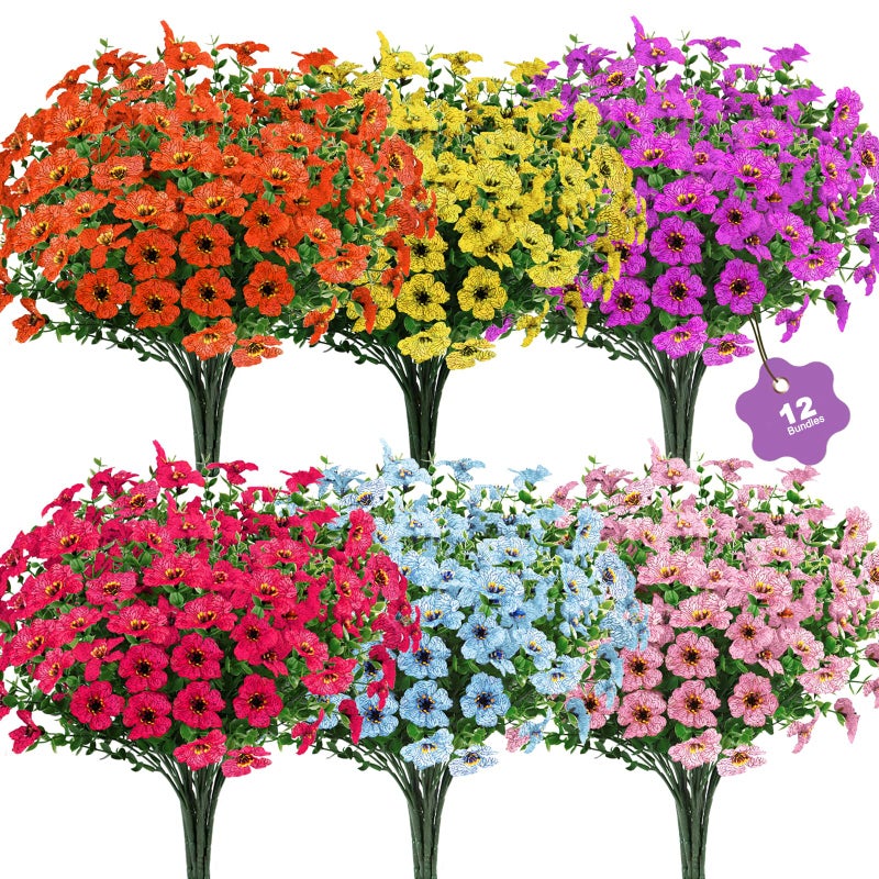 DOMMARE 12 Bundles Artificial Flowers for Outdoors Fake Faux Plant Uv Resistant Silk Flowers Daisies Decoration for Vase Indoors Gardens Wedding Window Boxes Summer Home Grave Decor Mixed - Image 2