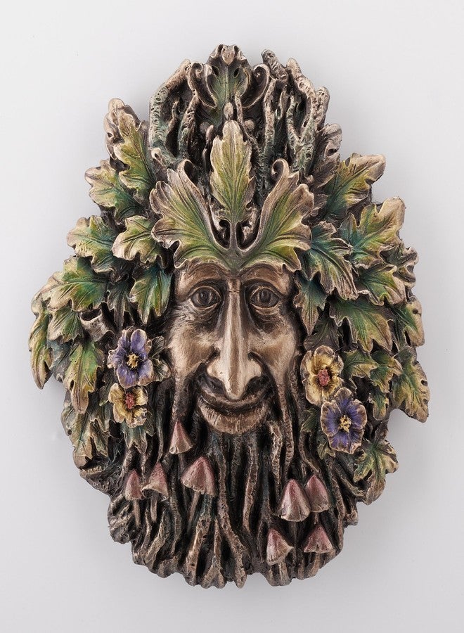 Veronese Design 5 1/4 Inch Spring Rebirth Mushroom Greenman Wall Sculpture Hand Painted Resin Plaque - Image 1