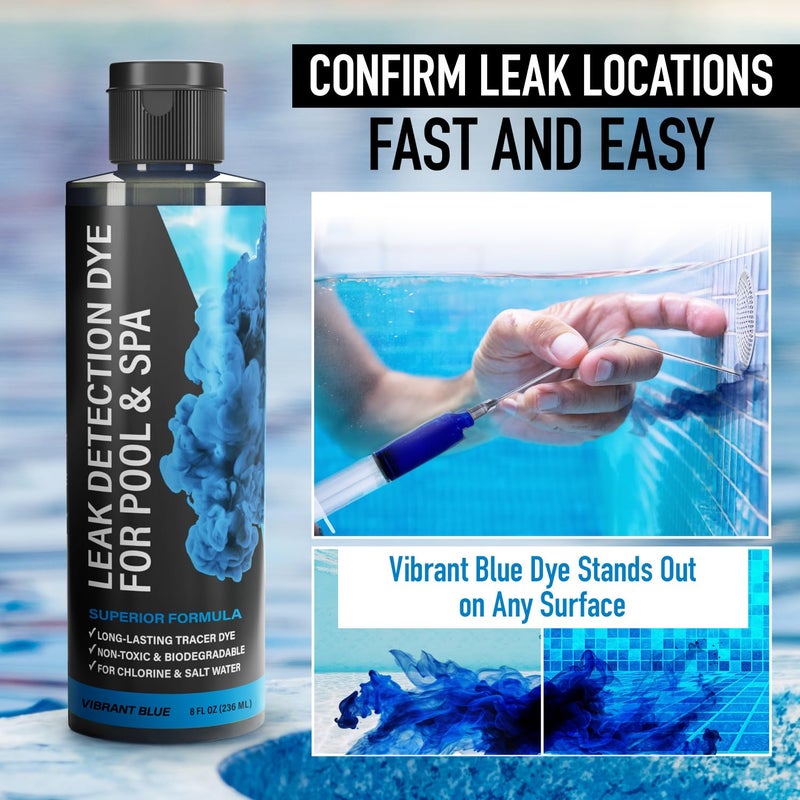 Escentile Pool Leak Detection Dye Kit - 75+ Tests - 2 Stainless Steel Precision Applicators - Superior Long Lasting Pool Dye Easily Locates Leaks - for All Pool, Spa, & Hot Tub Types - 8 OZ (Vibrant Blue) - Image 2