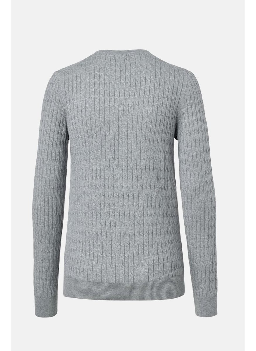 Tchibo Men Crew Neck Cable Stitch Sweatshirt, Grey  - Image 2