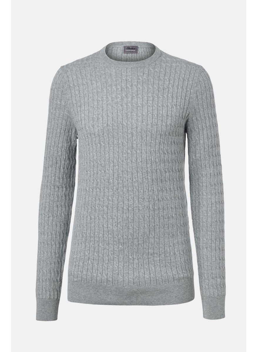 Tchibo Men Crew Neck Cable Stitch Sweatshirt, Grey  - Image 3