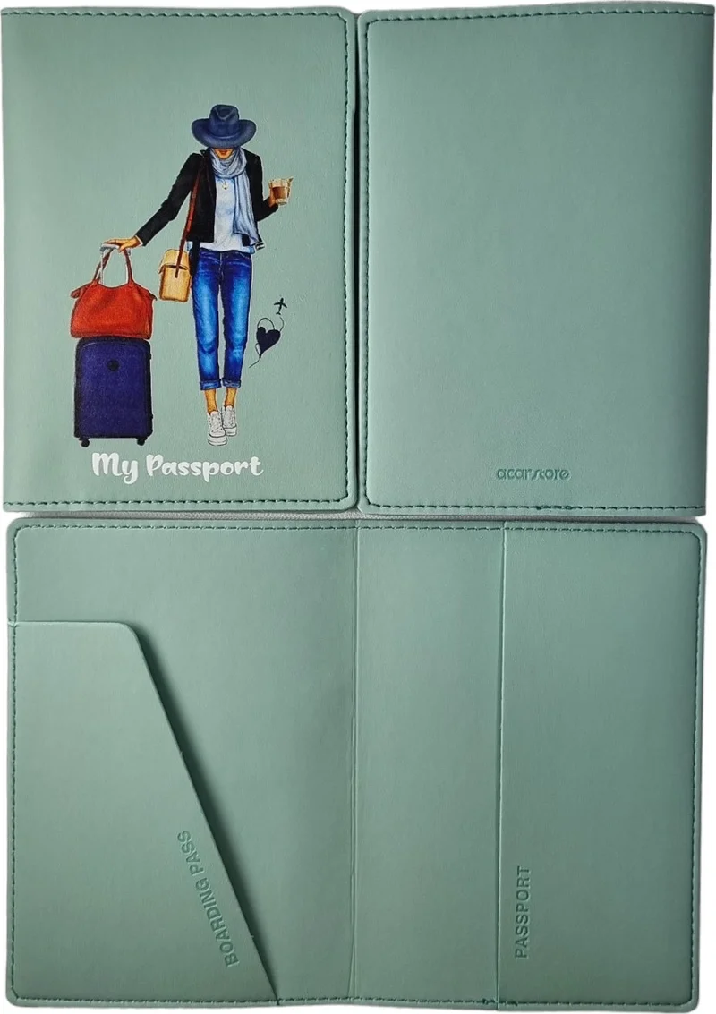 سميرنا Acar Mira Vegan Leather Printed Passport Cover Passport Travel Wallet Mint Green