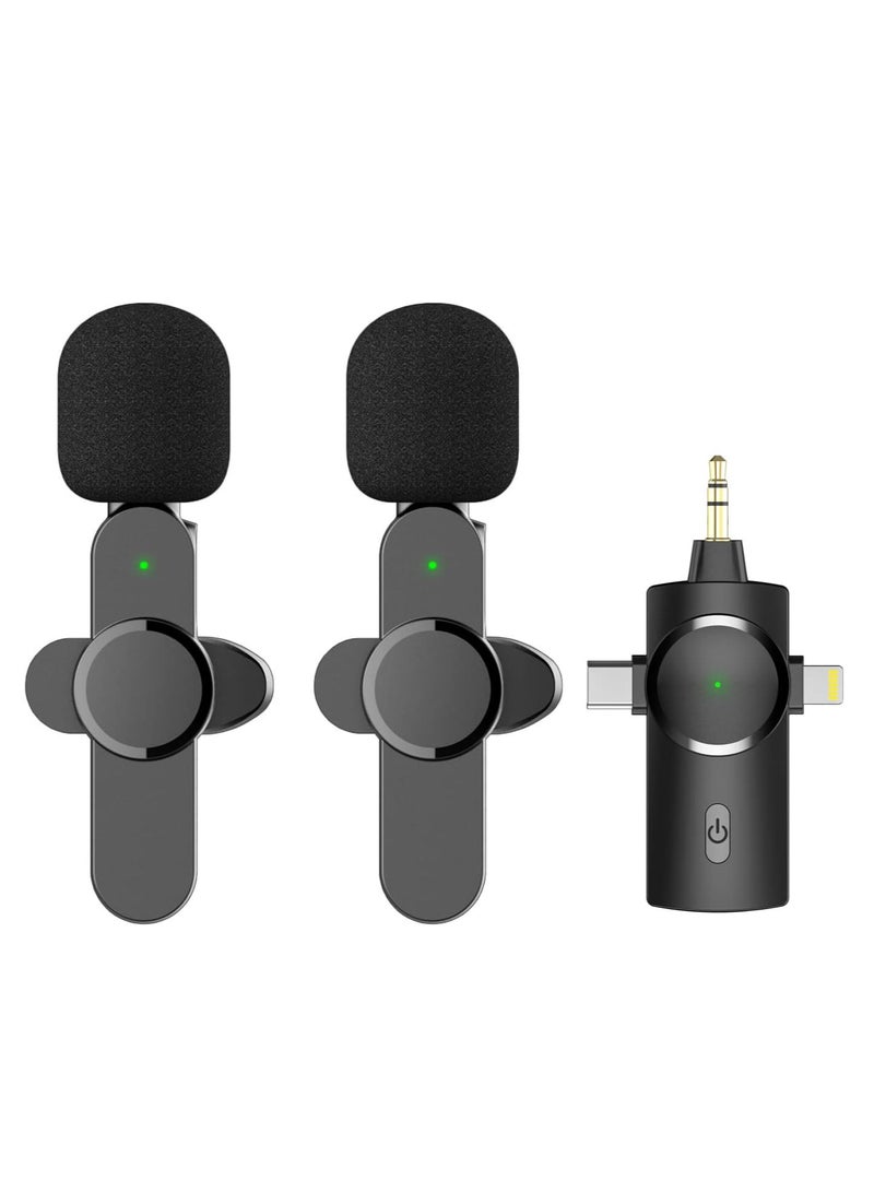 ميكروفون لاسلكي مزدوج من Lavalier لأجهزة iPhone وAndroid وكاميرا، ميكروفونات مزدوجة لاسلكية، تشغيل 2.4G، شريحة مدمجة لتقليل الضوضاء، وقت عمل طويل 7 ساعات لمنشئ شخصين - Image 1