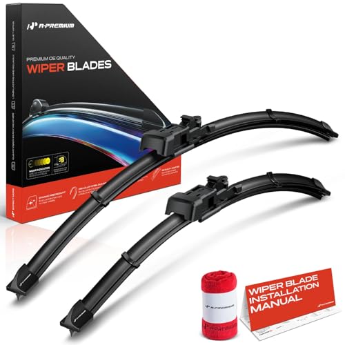A-Premium Pack of 2 Windshield Wiper Blades with Wear Indicator & Towel - Compatible with Cadillac CTS, CTS-V & Lincoln MKX, Nautilus & Chevrolet Trailblazer RS - 24" and 18", TLP/TL2 Connector - Image 1