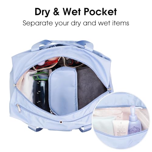 Ceneda 20" Gym Bag for Women with Wet Pocket & Shoe Compartment, Lightweight Duffel Waterproof Carry On Duffle for Travel, Yoga, Overnight (Light Blue) - Image 3