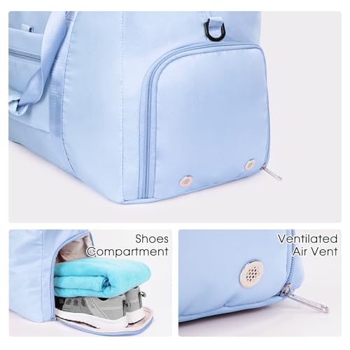 Ceneda 20" Gym Bag for Women with Wet Pocket & Shoe Compartment, Lightweight Duffel Waterproof Carry On Duffle for Travel, Yoga, Overnight (Light Blue) - Image 4