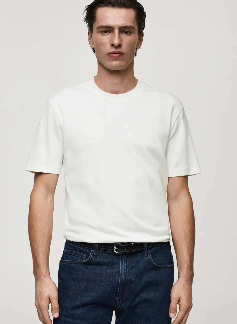 مانجو مان Round Neck Ribbed Finish Short Sleeve T-Shirt