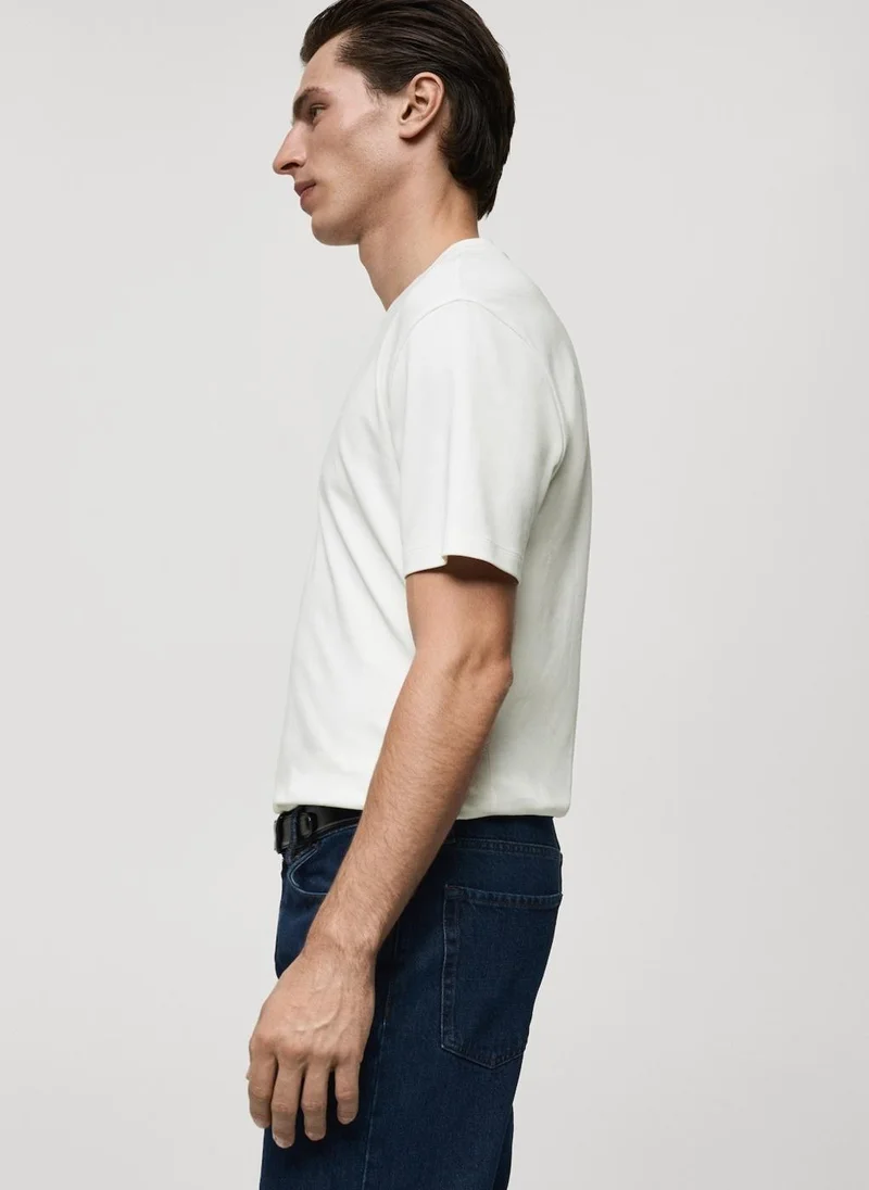 Mango Man Round Neck Ribbed Finish Short Sleeve T-Shirt