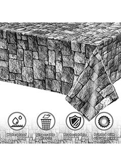 Irenare Stone Wall Tablecloths Medieval Themed Party Decorations Supplies Disposable Plastic Brick Stone Tablecloth Castle Brick Wall Table Covers For Halloween Birthday Party Favors(108 X 54 Inch 1 Pack)  - Image 2