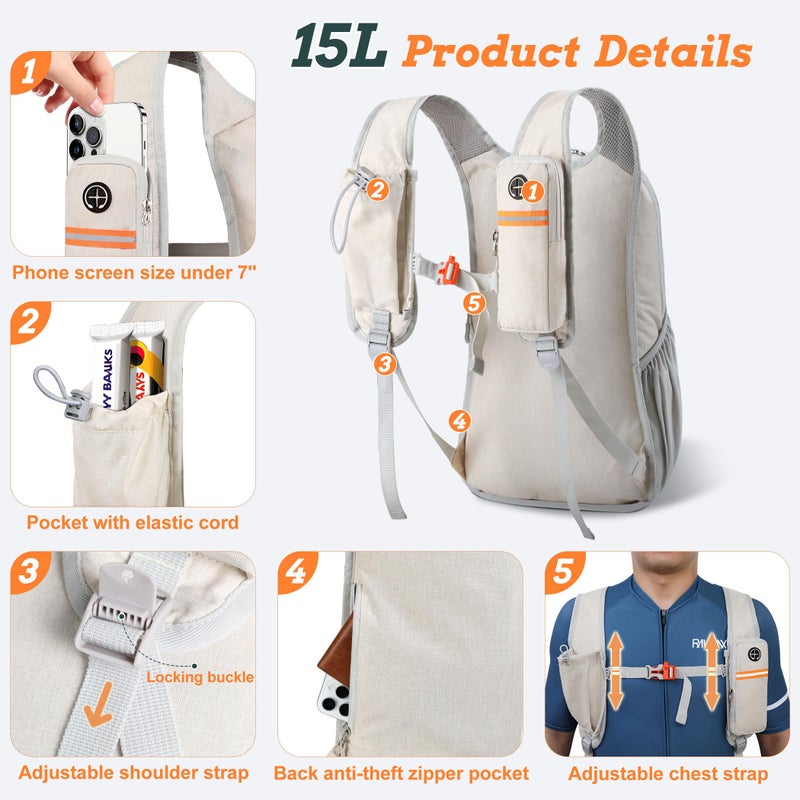 BECOJADDE 15L Small Hiking Backpack for Men Women Foldable Packable Back Pack Ultralight Hiking Daypack for Travel Camping Outdoor, Beige - Image 2