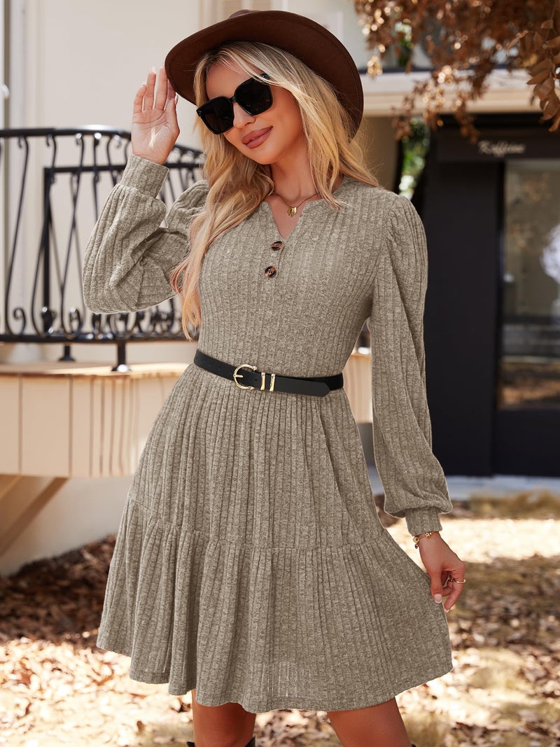 UEAL A Line Fit and Flare Dresses for Women 2025 Fall Wedding Guest Sweater Dress X-Large Khaki - Image 4