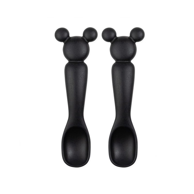 Bumkins Disney Baby Utensil Set Silicone Trainer Spoons for Dipping Soft Tip SelfFeeding Chew Baby Led Weaning Training Supplies Essentials First Eating 4 Mos 2pk Mickey Mouse Black