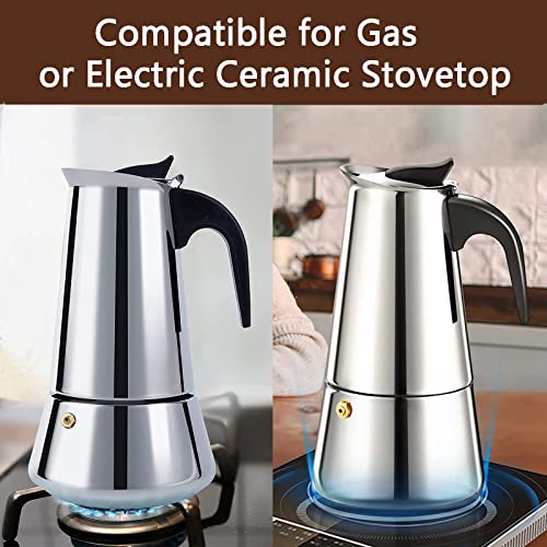Conyee Coffee Pot, Stainless Steel Moka Pot Italian Coffee Maker 6 cup/10 OZ Stovetop Espresso Maker for Gas or Electric Ceramic Stovetop Camping Manual Cuban Coffee Percolator for Cappuccino or Latte - Image 2