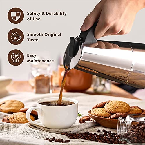 Conyee Coffee Pot, Stainless Steel Moka Pot Italian Coffee Maker 6 cup/10 OZ Stovetop Espresso Maker for Gas or Electric Ceramic Stovetop Camping Manual Cuban Coffee Percolator for Cappuccino or Latte - Image 4