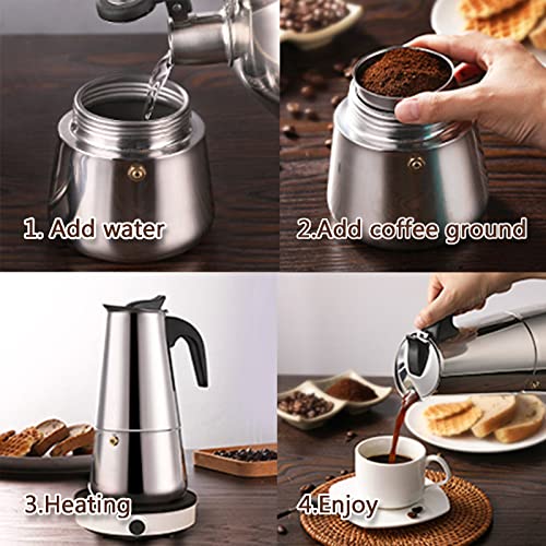 Conyee Coffee Pot, Stainless Steel Moka Pot Italian Coffee Maker 6 cup/10 OZ Stovetop Espresso Maker for Gas or Electric Ceramic Stovetop Camping Manual Cuban Coffee Percolator for Cappuccino or Latte - Image 5