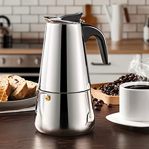 Conyee Coffee Pot, Stainless Steel Moka Pot Italian Coffee Maker 6 cup/10 OZ Stovetop Espresso Maker for Gas or Electric Ceramic Stovetop Camping Manual Cuban Coffee Percolator for Cappuccino or Latte - Image 1