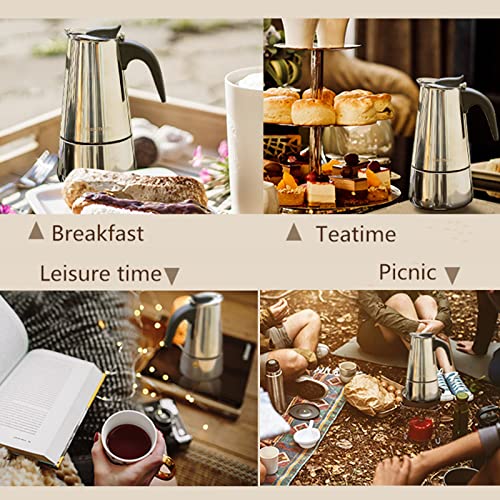 Conyee Coffee Pot, Stainless Steel Moka Pot Italian Coffee Maker 6 cup/10 OZ Stovetop Espresso Maker for Gas or Electric Ceramic Stovetop Camping Manual Cuban Coffee Percolator for Cappuccino or Latte - Image 3