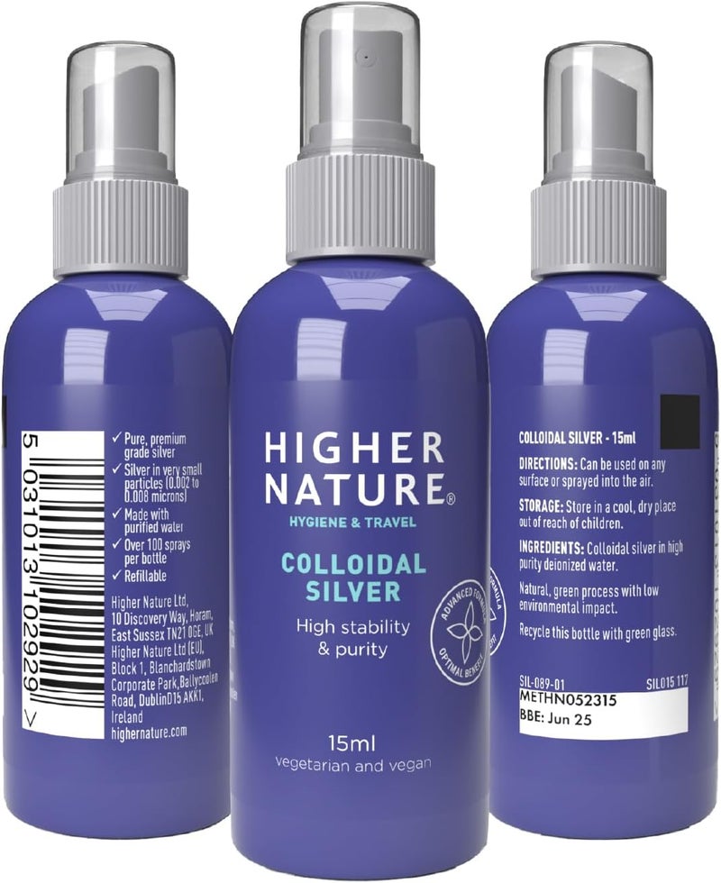 Higher Nature Colloidal Silver Purified Water with Premium Grade Silver Antiseptic Spray Disinfectant Spray Colloidal 15ml - Image 5