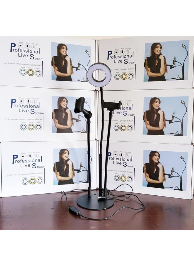حامل سطح المكتب 3 في 1 حلقة إضاءة سيلفي احترافية للبث المباشر مع حامل للهاتف المحمول، فلاش كاميرا الهاتف المحمول، ضوء ليد، حامل هاتف ذكي مع حامل، ملحقات البث المباشر للكمبيوتر المحمول، البث المباشر، المكياج، مدونة الفيديو، التصوير الفوتوغرافي والفيديو