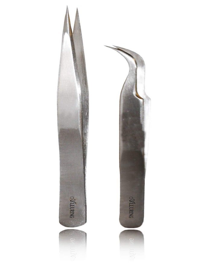Alluring Silver Tweezers for Eyelash Extensions - Strong Curved, Straight - Image 2