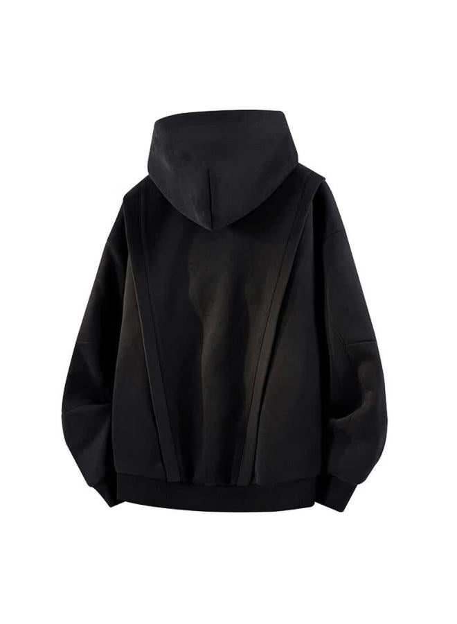Izexx American Streetwear Men's Hoodie Autumn Winter Casual Fashion Versatile Zip-up Jacket Zge25 Black XL - Image 1