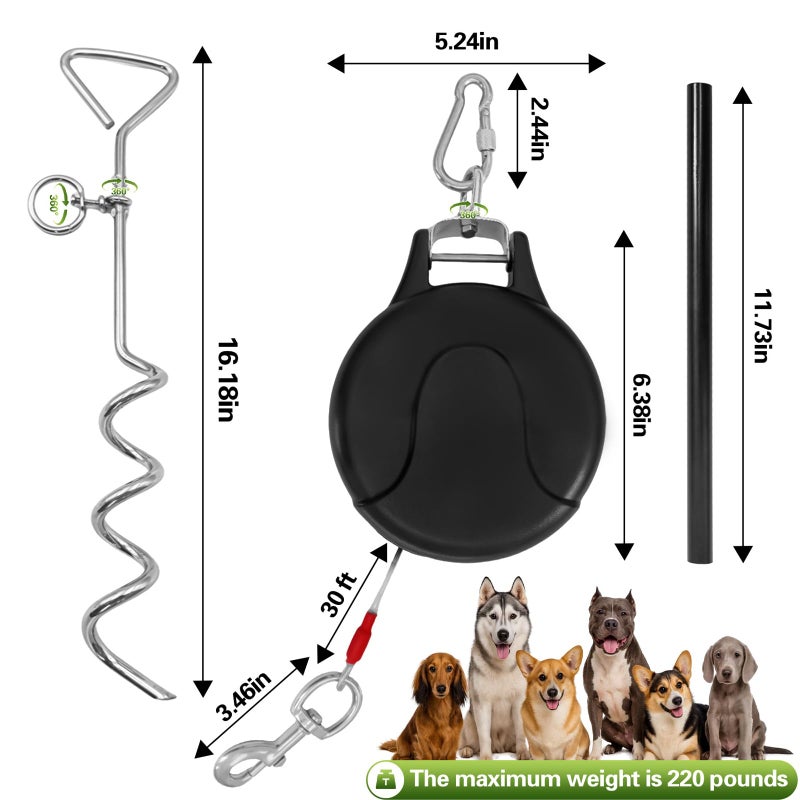PRRPRR Retractable Dog Tie Out Cable and Stake- 30ft No Leash Retractable for Dogs 10-90lbs - 360Â° Rotate Dog Lead Reel for Courtyard, Camping & Outdoor Daily Walks Use - Image 3