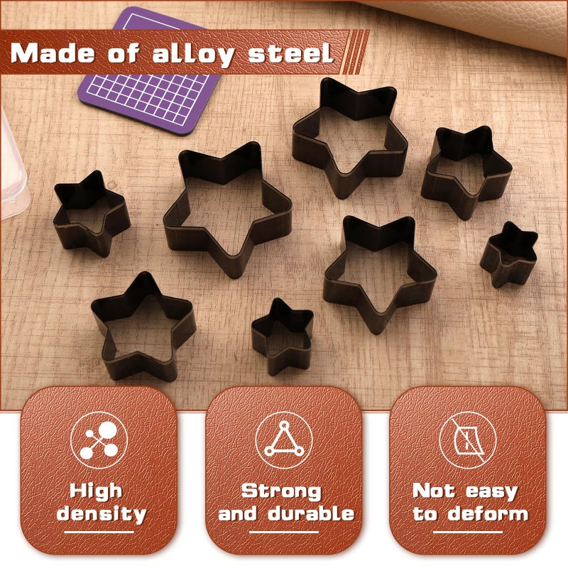 Yizzvb 8 Pcs Leather Star Shape Cutter Tool Set, Leather Punch Set, High Carbon Steel Multiple Shapes Hollow Craft Punching Tools for DIY Cutter Craft, Punching Die Set, 8 Sizes 20 25 30 35 40 45 50 55mm - Image 3