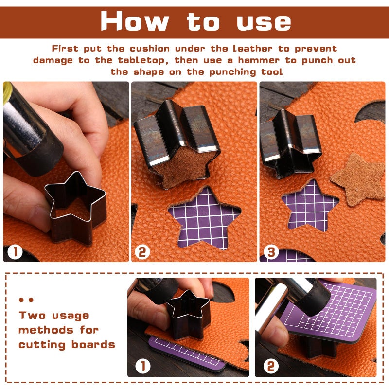 Yizzvb 8 Pcs Leather Star Shape Cutter Tool Set, Leather Punch Set, High Carbon Steel Multiple Shapes Hollow Craft Punching Tools for DIY Cutter Craft, Punching Die Set, 8 Sizes 20 25 30 35 40 45 50 55mm - Image 5